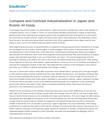 Compare and Contrast Industrialization in Japan and Russia: An Essay
