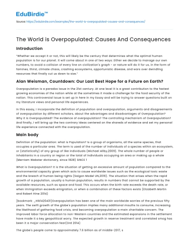 The World is Overpopulated: Causes And Consequences