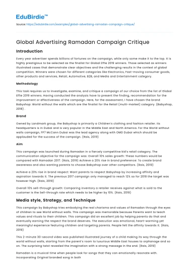 Global Advertising Ramadan Campaign Critique