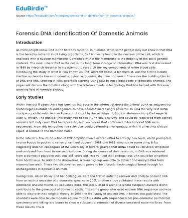Forensic DNA Identification Of Domestic Animals