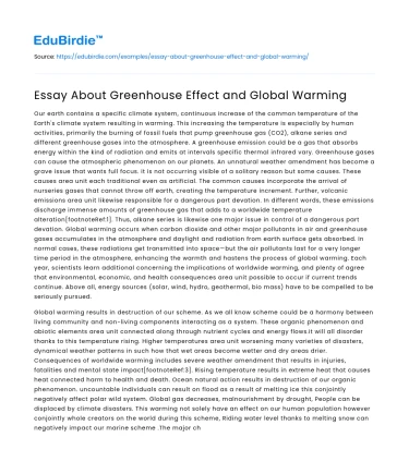 Essay About Greenhouse Effect and Global Warming