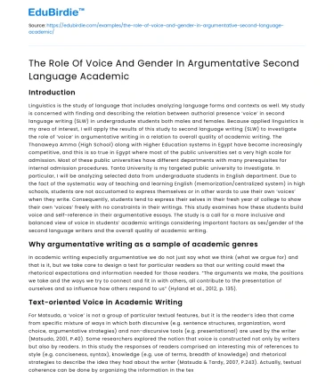 The Role Of Voice And Gender In Argumentative Second Language Academic