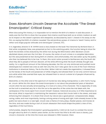 Abraham Lincoln: The Great Emancipator?