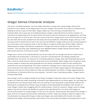Gregor Samsa Character Analysis