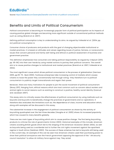 Benefits and Limits of Political Consumerism
