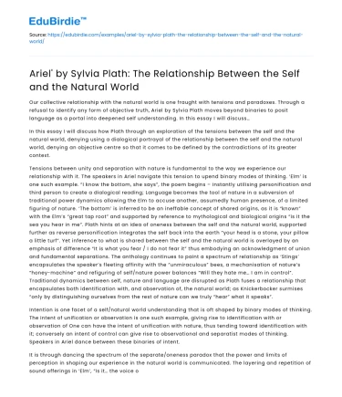 Ariel’ by Sylvia Plath: Self vs Nature