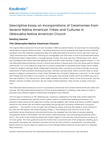 Ceremonies from Native American Tribes in Oklevueha Church