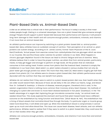 Plant-Based Diets vs. Animal-Based Diets