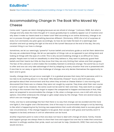 Accommodating Change In The Book Who Moved My Cheese