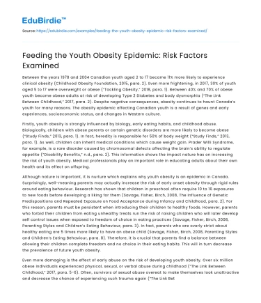 Feeding the Youth Obesity Epidemic: Risk Factors Examined