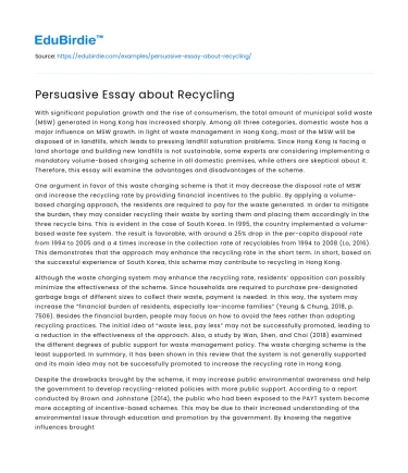 Persuasive Essay about Recycling