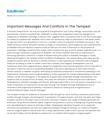Important Messages And Conflicts In The Tempest