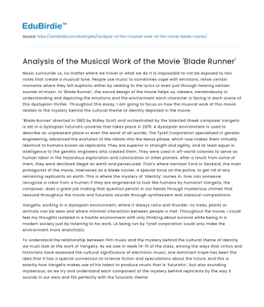 Analysis of the Musical Work of the Movie ‘Blade Runner’