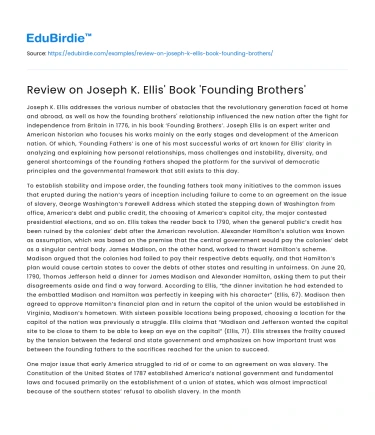 Review on Joseph K. Ellis’ Book ‘Founding Brothers’