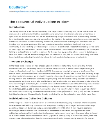 The Features Of Individualism In Islam