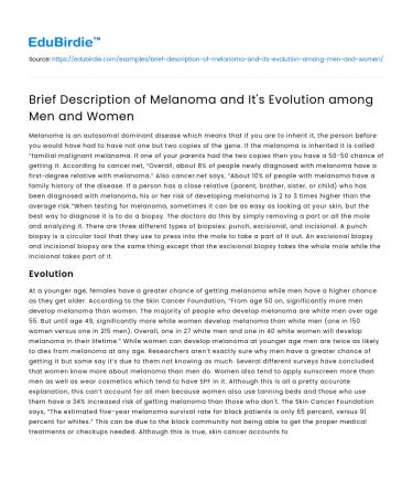 Brief Description of Melanoma and It’s Evolution among Men and Women
