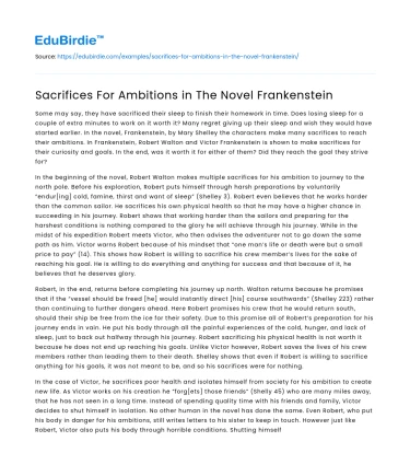 Sacrifices For Ambitions in The Novel Frankenstein