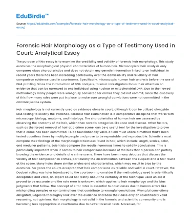 Forensic Hair Morphology in Court: An Analytical Essay
