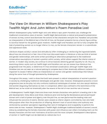 Women in Shakespeare’s Twelfth Night and Milton’s Paradise Lost