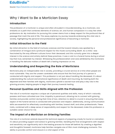Why I Want to Be a Mortician Essay