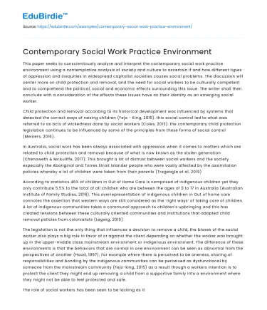 Contemporary Social Work Practice Environment