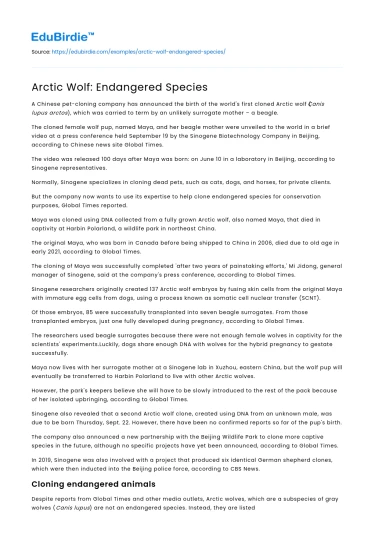 Arctic Wolf: Endangered Species