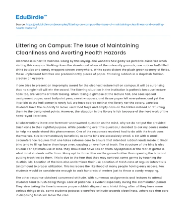 Campus littering: Maintaining cleanliness, averting health hazards