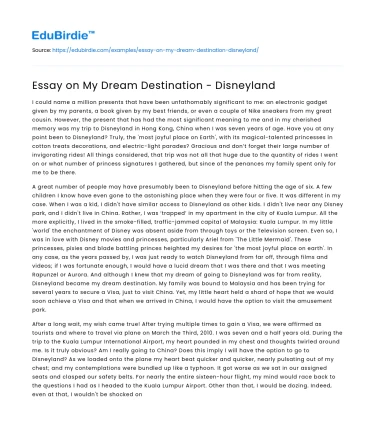 Essay on My Dream Destination – Disneyland