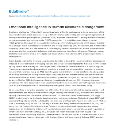 Emotional Intelligence In Human Resource Management