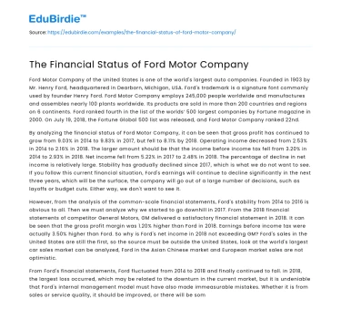 The Financial Status of Ford Motor Company