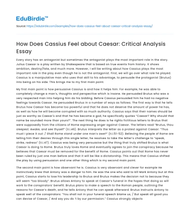 How Does Cassius Feel about Caesar: Critical Analysis Essay