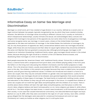 Informative Essay on Same-Sex Marriage and Discrimination