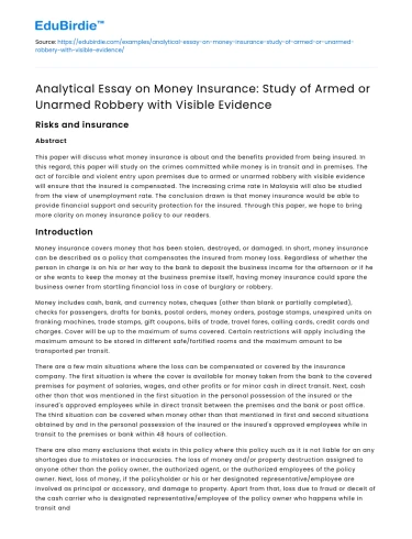 Analytical study on money insurance for armed robbery