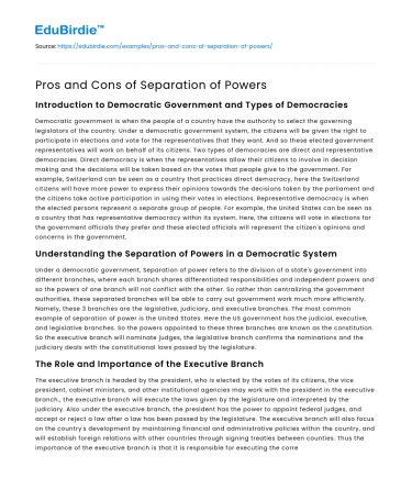 Pros and Cons of Separation of Powers