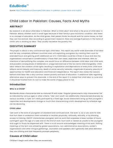 Child Labor In Pakistan: Causes, Facts And Myths