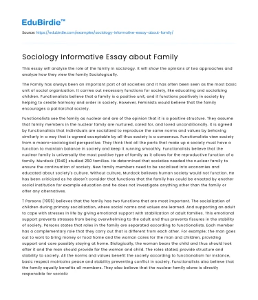 Sociology Informative Essay about Family