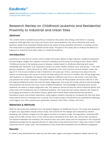 Childhood Leukemia: Proximity to Industrial Sites