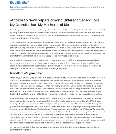 Newspaper Attitudes Across Generations: Grandfather, Mother, Me