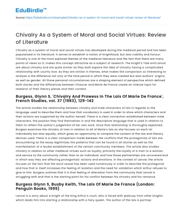 Chivalry: A Framework of Virtues in Society