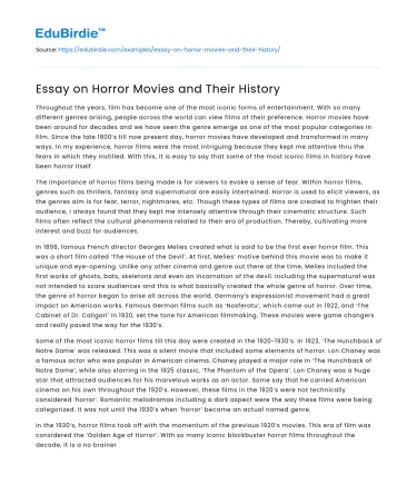 Essay on Horror Movies and Their History