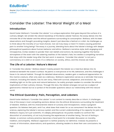 Consider the Lobster: The Moral Weight of a Meal