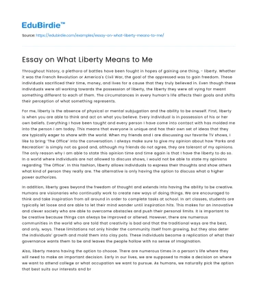 Essay on What Liberty Means to Me