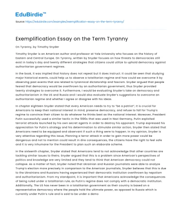 Exemplification Essay on the Term Tyranny