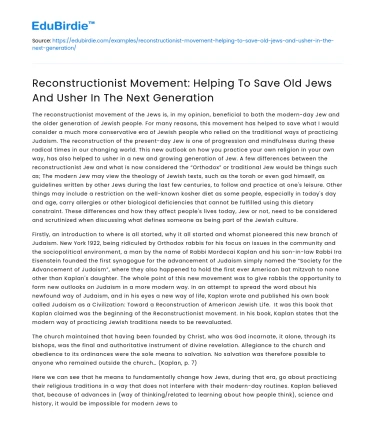Reconstructionist Movement: Saving Old Jews, Ushering Next Gen