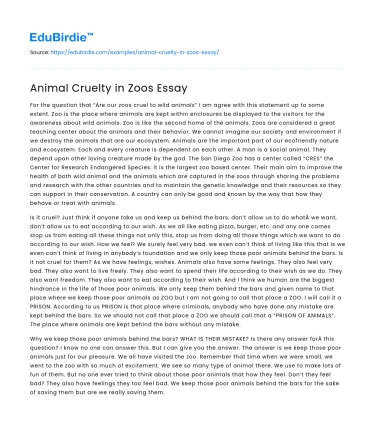 Animal Cruelty in Zoos Essay