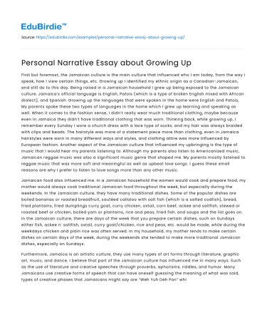 Personal Narrative Essay about Growing Up