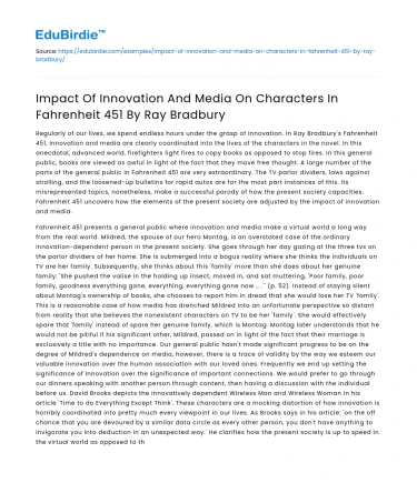 Innovation and Media’s Impact on Characters in Fahrenheit 451