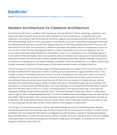 Modern Architecture Vs Classical Architecture