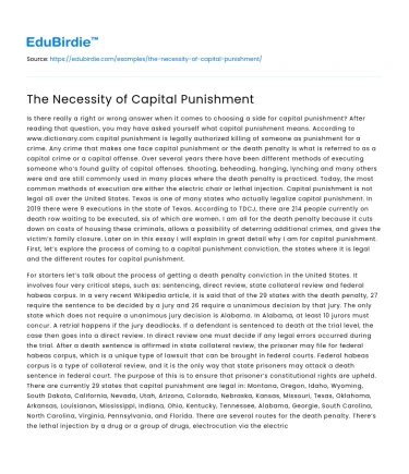 The Necessity of Capital Punishment