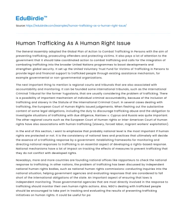 Human Trafficking As A Human Right Issue